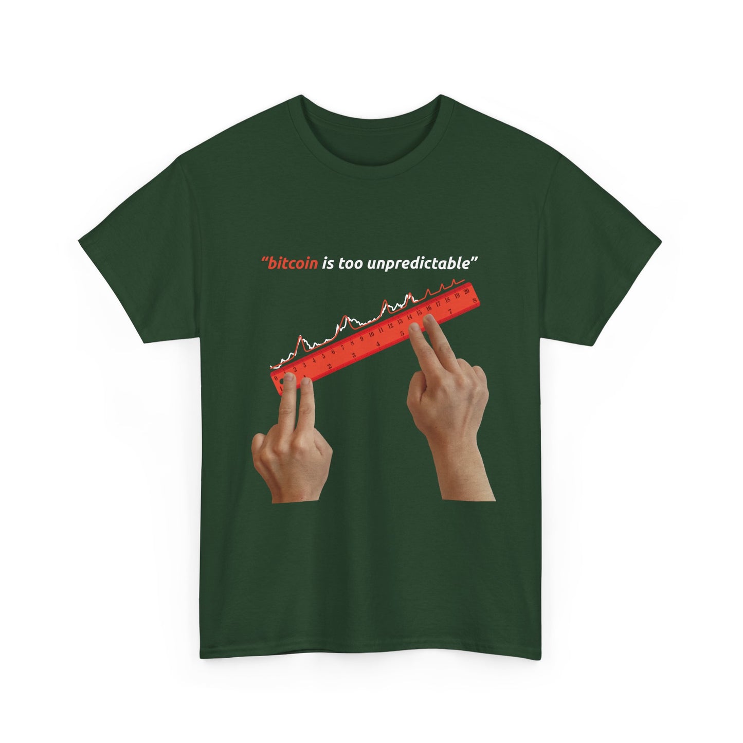 "Bitcoin Is Too Unpredictable" Red Unisex Full Front T-Shirt