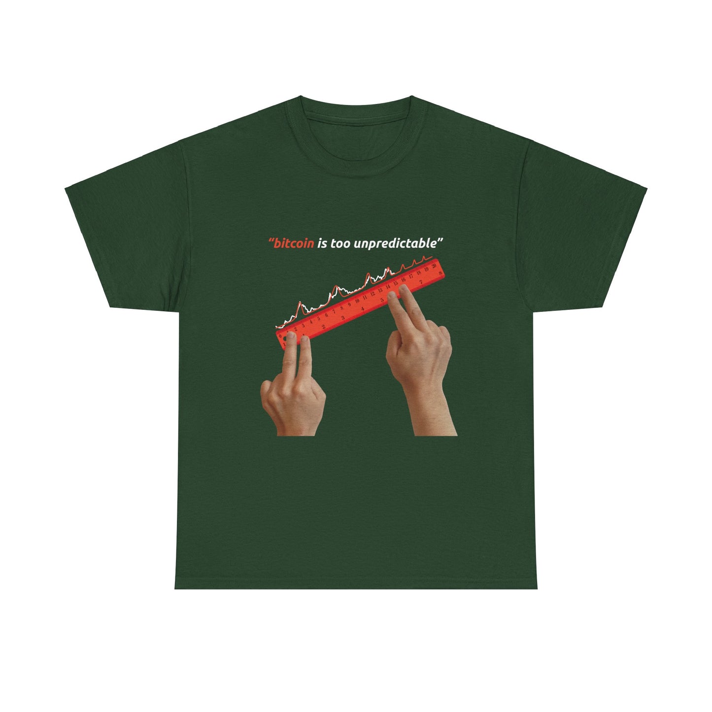 "Bitcoin Is Too Unpredictable" Red Unisex Full Front T-Shirt