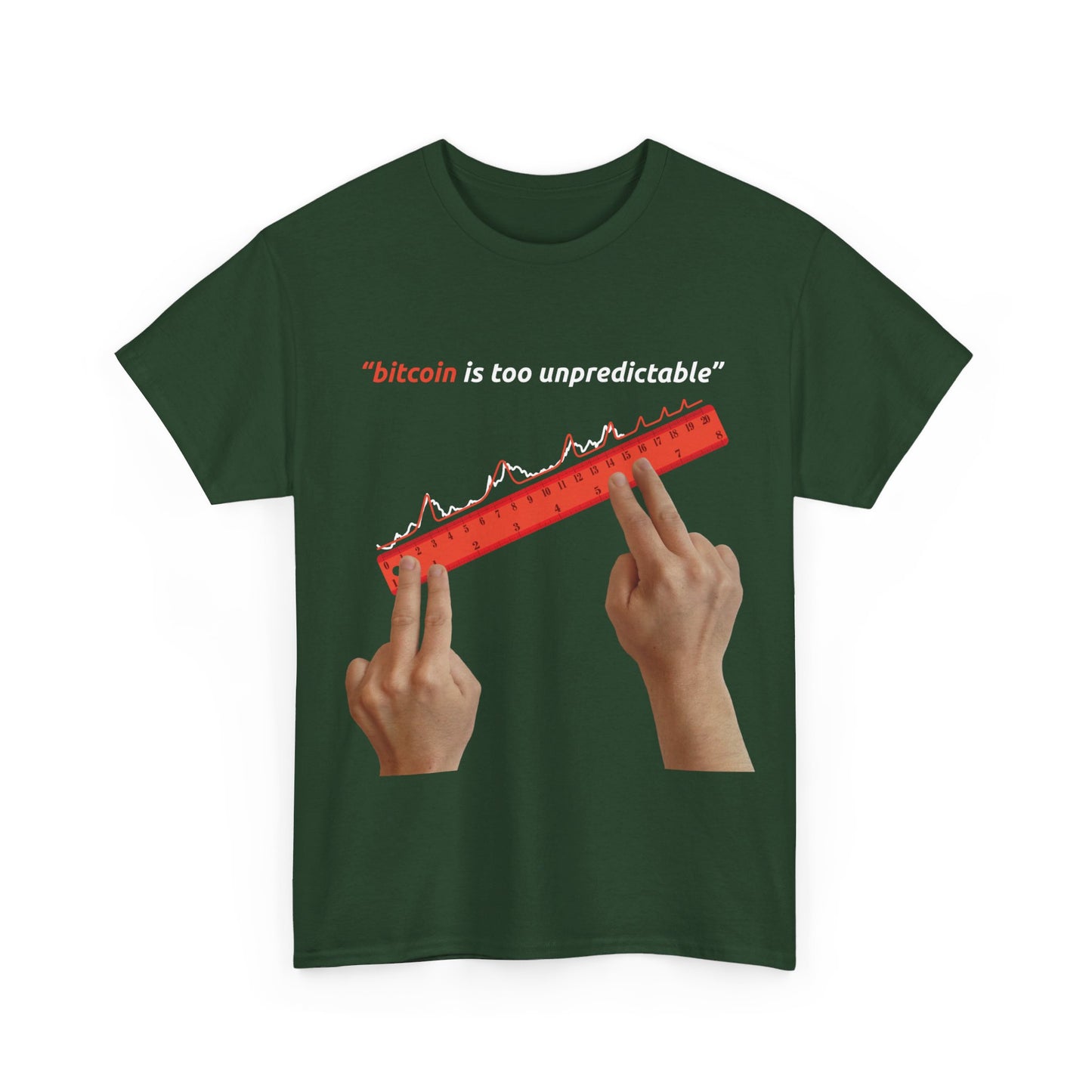 "Bitcoin Is Too Unpredictable" Red Unisex Full Front T-Shirt