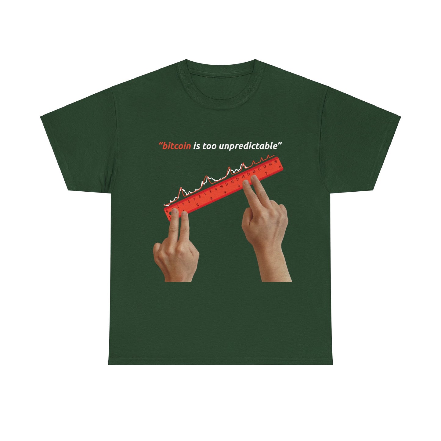 "Bitcoin Is Too Unpredictable" Red Unisex Full Front T-Shirt